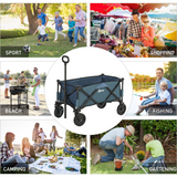 Outsunny Pull Along Cart Folding Cargo Wagon Trailer Trolley for Beach Garden Use with Telescopic Handle - Green