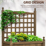 Outsunny Garden Planters with Trellis for Climbing Vines, Wood Raised Beds for Garden, Free Standing Flower Pot, Indoor Outdoor Display Rack, Brown