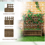 Outsunny Garden Planters with Trellis for Climbing Vines, Wood Raised Beds for Garden, Free Standing Flower Pot, Indoor Outdoor Display Rack, Brown