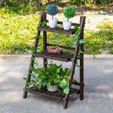 Outsunny 3-Tier Wooden Plant Shelf Foldable Plant Pots Holder Stand Indoor Outdoor 60L x 37W x 93H cm