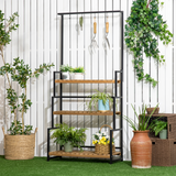 Outsunny Tall Plant Stand with Hanging Hooks, 3 Tiered Plant Rack for Indoor Outdoor Porch Balcony Living Room Bedroom