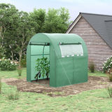 Outsunny 1.8 x 1.8 x 2 m Walk in Polytunnel Greenhouse with Roll-up Window and Door, Steel Frame for Garden, Backyard, Green