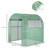 Outsunny 1.8 x 1.8 x 2 m Walk in Polytunnel Greenhouse with Roll-up Window and Door, Steel Frame for Garden, Backyard, Green