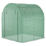 Outsunny 1.8 x 1.8 x 2 m Walk in Polytunnel Greenhouse with Roll-up Window and Door, Steel Frame for Garden, Backyard, Green