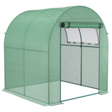 Outsunny 1.8 x 1.8 x 2 m Walk in Polytunnel Greenhouse with Roll-up Window and Door, Steel Frame for Garden, Backyard, Green