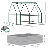 Outsunny Raised Garden Bed with Greenhouse, Steel Planter Box with Plastic Cover, Roll Up Window, Dual Use for Flowers, Vegetables, Fruits and Herbs, 127 x 95 x 92cm, Clear