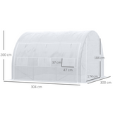 Outsunny 3 x 3 x 2 m Polytunnel Greenhouse, Walk in Pollytunnel Tent with Steel Frame, Reinforced Cover, Zippered Door and 6 Windows for Garden and Backyard, White