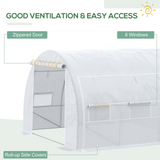 Outsunny 3 x 3 x 2 m Polytunnel Greenhouse, Walk in Pollytunnel Tent with Steel Frame, Reinforced Cover, Zippered Door and 6 Windows for Garden and Backyard, White