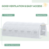 Outsunny 6 x 3 x 2 m Polytunnel Greenhouse, Walk in Pollytunnel Tent with Steel Frame, Reinforced Cover, Zippered Door and 12 Windows for Garden and Backyard, White