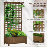 Outsunny Wood Planters with Trellis for Vine Climbing, Raised Beds for Garden, Privacy Screen Planter Box to Grow Vegetables, Herbs, and Flowers for Backyard, Patio, Deck, Dark Coffee