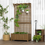 Outsunny Wood Planters with Trellis for Vine Climbing, Raised Beds for Garden, Privacy Screen Planter Box to Grow Vegetables, Herbs, and Flowers for Backyard, Patio, Deck, Dark Coffee