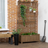 Outsunny Wood Planters with Trellis for Vine Climbing, Raised Beds for Garden, Privacy Screen Planter Box to Grow Vegetables, Herbs, and Flowers for Backyard, Patio, Deck, Dark Coffee