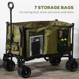 Outsunny Folding Garden Trolley on Wheels, Collapsible Camping Trolley, Outdoor Utility Wagon with Steel Frame and Oxford Fabric, Green