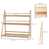 Outsunny 3-Tier Bamboo Plant Rack, Folding Plant Stand Display Shelf for Indoor & Outdoor, Natural