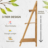 Outsunny 3-Tier Bamboo Plant Rack, Folding Plant Stand Display Shelf for Indoor & Outdoor, Natural