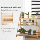 Outsunny 3-Tier Bamboo Plant Rack, Folding Plant Stand Display Shelf for Indoor & Outdoor, Natural