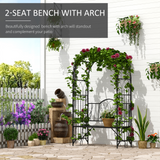 Outsunny Garden Metal Arch Bench Outdoor Patio Rose Trellis Arbour Pergola for Climbing Plant Antique Style 2-Seater Chair, Black