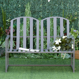 Outsunny Garden Bench Loveseat 2 Seat Chair for Outdoor Park, Yard, Steel Frame, Decorative Slatted Design, Grey