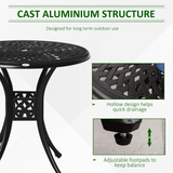 Outsunny 78cm Round Garden Dining Table Bistro Set with Parasol Hole Antique Cast Aluminium Outdoor Table Only, Black