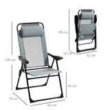 Outsunny Set of 2 Portable Folding Recliner Metal Outdoor Patio Chaise Lounge Chairs with Adjustable Backrest, Grey