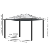 Outsunny 3 x 3.6 m Hardtop Gazebo Canopy with Polycarbonate Roof, Aluminium and Steel Frame, Nettings and Sidewalls for Garden, Patio, Khaki