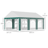 Outsunny 6 x 4m Garden Gazebo with Sides, Galvanised Marquee Party Tent with Six Windows and Double Doors, for Parties, Wedding and Events