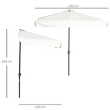 Outsunny 2.3m Half Parasol Semi Round Umbrella Patio Metal Frame Crank Handle for Balcony-- NO BASE INCLUDED, Off-White