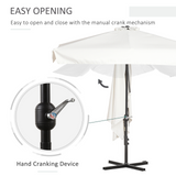 Outsunny 2.3m Half Parasol Semi Round Umbrella Patio Metal Frame Crank Handle for Balcony-- NO BASE INCLUDED, Off-White