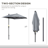 Outsunny 2m Half Parasol Market Umbrella Garden Balcony Parasol with Crank Handle, Cross Base, Double-Sided Canopy, Dark Grey