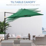 Outsunny 2.5M Garden Cantilever Parasol with 360° Rotation, Offset Roma Patio Umbrella Hanging Sun Shade Canopy Shelter with Cross Base, Green