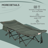 Outsunny Foldable Sun Lounger, Padded Patio Camping Bed with Maximum 170° Lying Down Angle & Carry Bag, Magazine Bag and Cup Holder for Outdoor, Garden, Porch, Grey