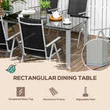 Outsunny 7 Piece Garden Dining Set, Outdoor Table and 6  Folding and Reclining Chairs, Aluminium Frame, Tempered Glass Top Table, Texteline Seats, Black