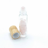 Gemstone Essential Oil Roller Bottle - Rose Quartz  - Wooden Cap