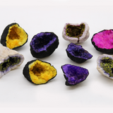 Coloured Calsite Geodes - Black Rock - Yellow