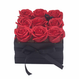 Soap Flower Gift Bouquet - 9 Red Roses - Square