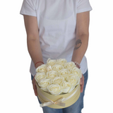 Soap Flower Gift Bouquet - 13 Cream Roses - Heart