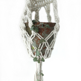 Macrame Pot Holder - Long With Ratten Hoop