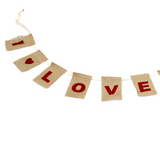 Natural Bunting  I LOVE YOU (large with hearts)