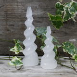 Selenite Spiral Unicorn Horn Tower - 10 cm