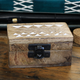 White Washed Wooden Box - Pill Box Aztec Design