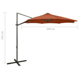 vidaXL Cantilever Garden Parasol with Pole and LED Lights Terracotta 300 cm