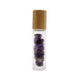 Gemstone Essential Oil Roller Bottle - Amethyst  - Wooden Cap