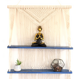 Natural Macrame Hanging Shelves - Blue