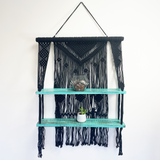 Black Macrame Hanging Shelves - Turquoise