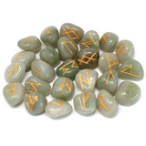 Runes Stone Set in Pouch - Green Aventurine