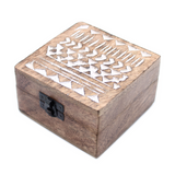 White Washed Wooden Box - 4x4 Aztec Design