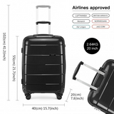 K2092L - Kono Bright Hard Shell PP Suitcase 3 Pieces Set - Classic Collection - Black