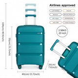 K2092L - Kono 20 Inch Bright Hard Shell PP Carry-On Suitcase In Cabin Size - Blue/Green