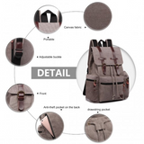 E1672 - Kono Large Multi Function Leather Details Canvas Backpack - Grey