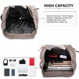 E1672 - Kono Large Multi Function Leather Details Canvas Backpack - Grey